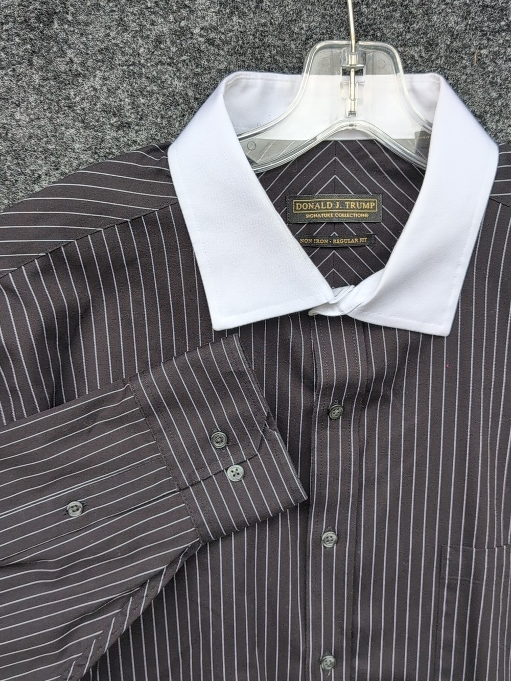 Donald J Trump Dress Shirt Mens 17.5 34 35 Black White Striped Contrast Collar